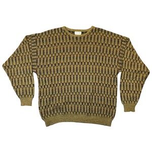 Taylor & Henry Mens XL Geometric Knit Crewneck Sweater Olive Tan Multi Acrylic